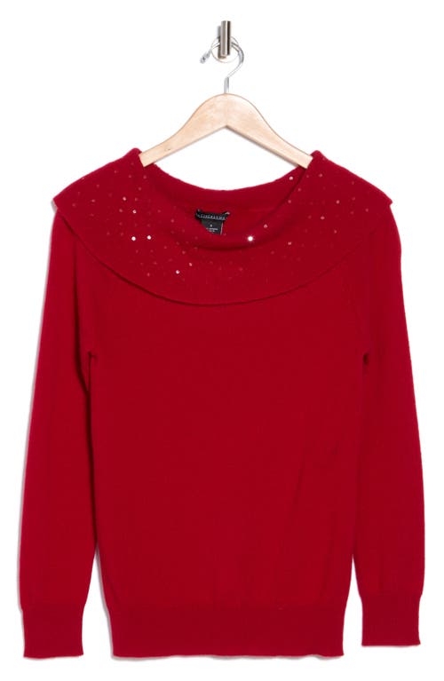 Sofia Cashmere Cowl Neck Sequin Cashmere Sweater In Dark Red