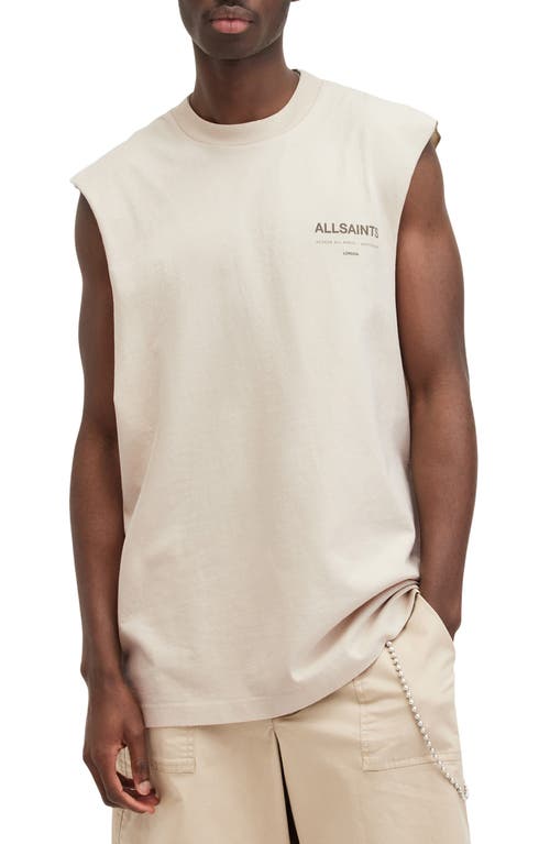 AllSaints Access Logo Graphic Muscle Tee in Bailey Taupe 