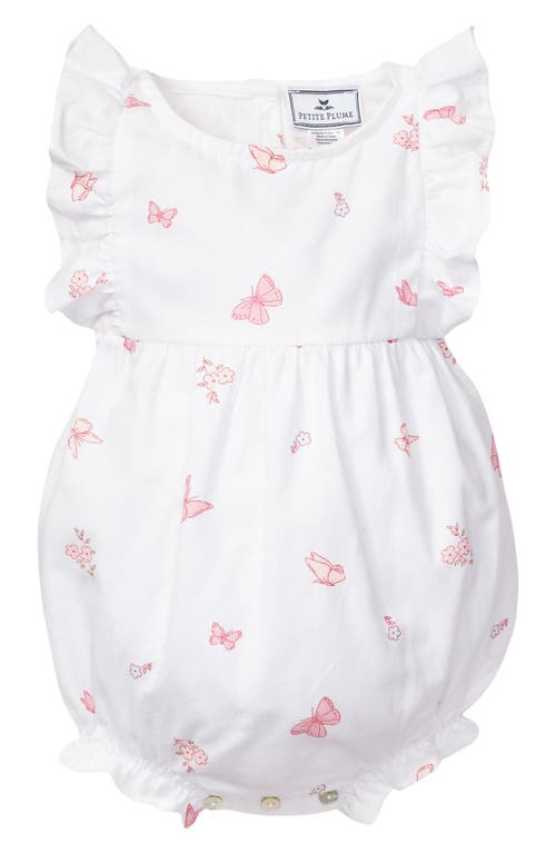 Petite Plume Ruffle Butterfly Print One-Piece Pajamas White at Nordstrom,