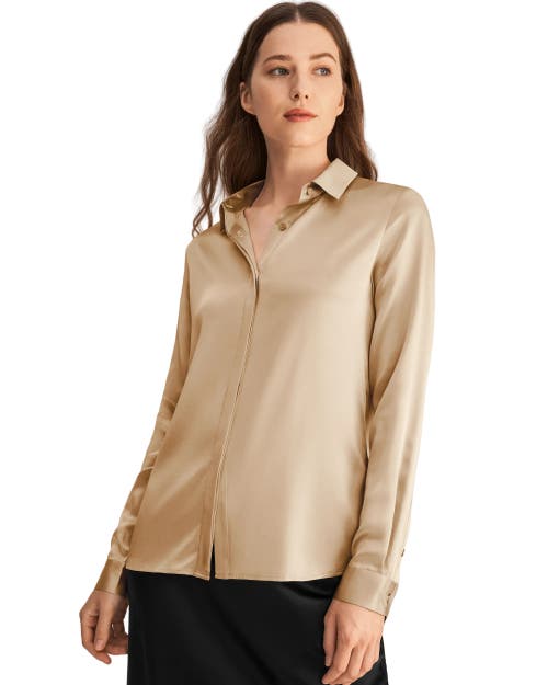 Shop Lilysilk Basic Concealed Placket Silk Shirt In Light Camel