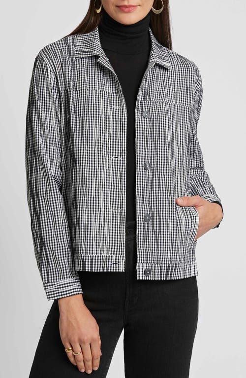 Foxcroft Thelma Crinkle Cotton Blend Gingham Jacket In Black/white