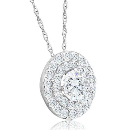 Bliss Diamond 2 1/5ct Tw Diamond (1ct Center) Round Halo Pendant Gold Necklace Lab Grown In 10k White Gold
