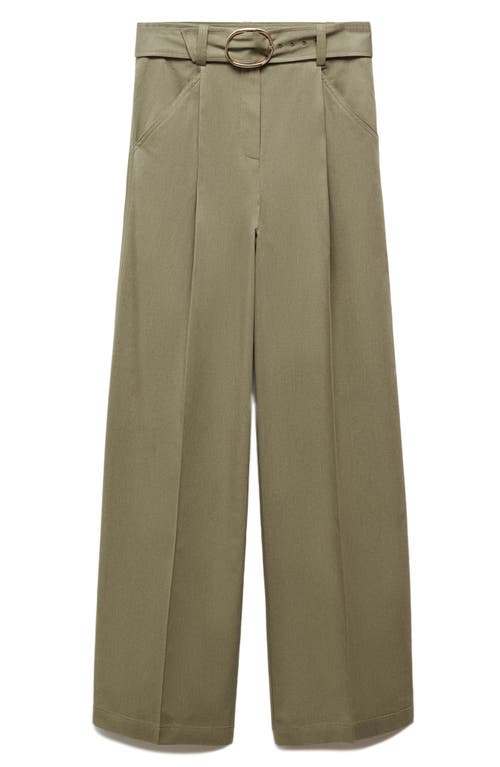 Mango Angie Belted Wide Leg Pants In Beige - Khaki