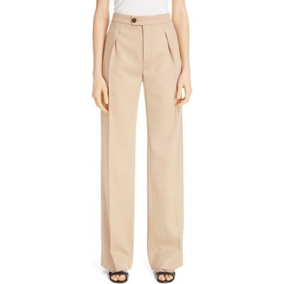 Chloe Side Stripe Pintucked Stretch Wool Flare Pants, US / 40 FR - Beige
