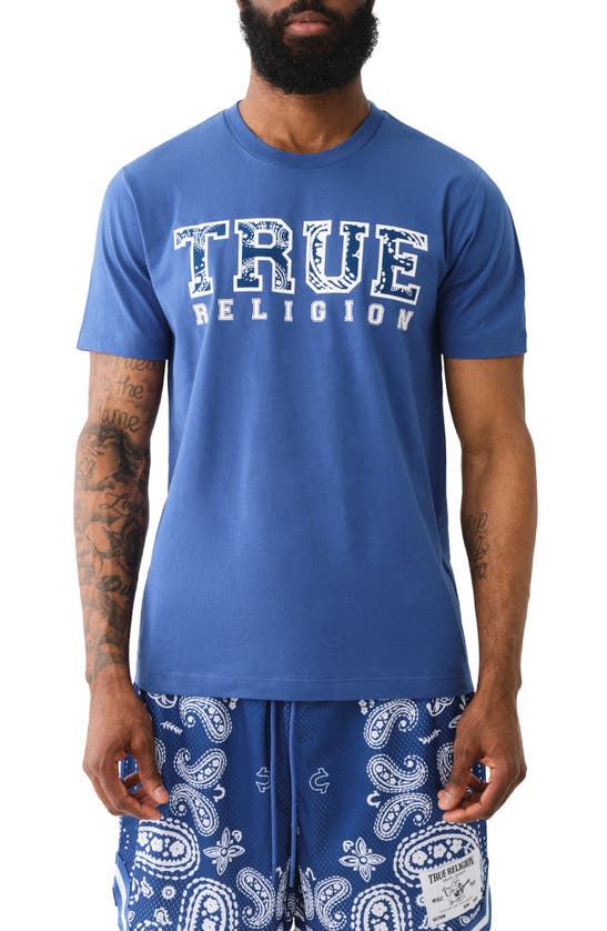 Shop True Religion Brand Jeans Paisley Logo Graphic T-shirt In Pacific Blue