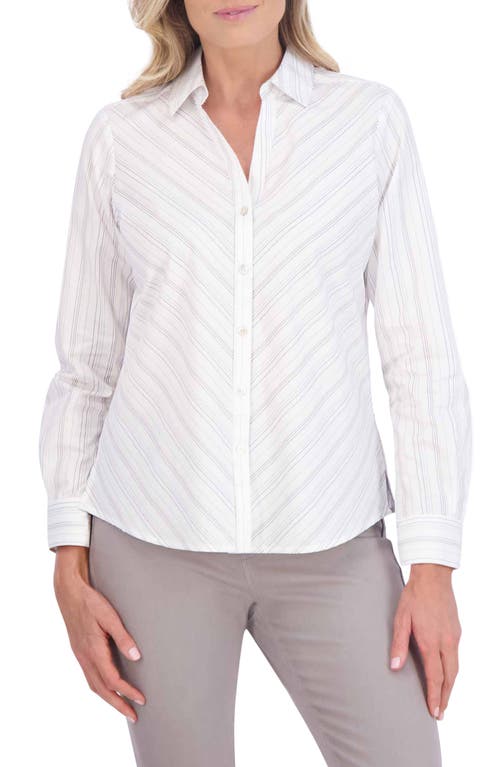 Foxcroft Mary Stripe Cotton Blend Button-up Shirt In White/black Stripe