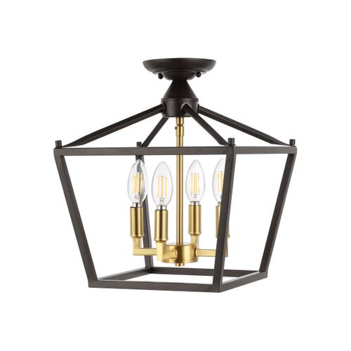 Jonathan Y Plains 4-light Iron Modern Farmhouse Led Flush Mount In Oil Rubbed Bronze/brass Gold