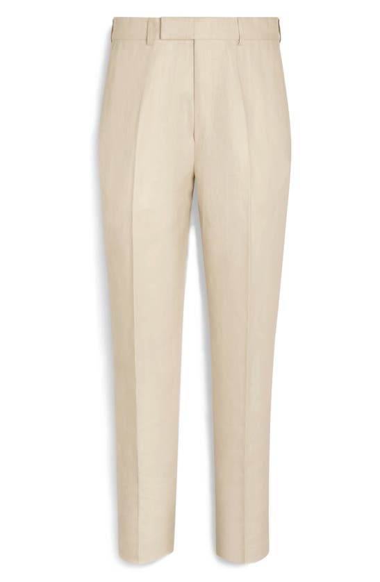 Shop Zegna Oasi Linen Trousers In Iuta Beige