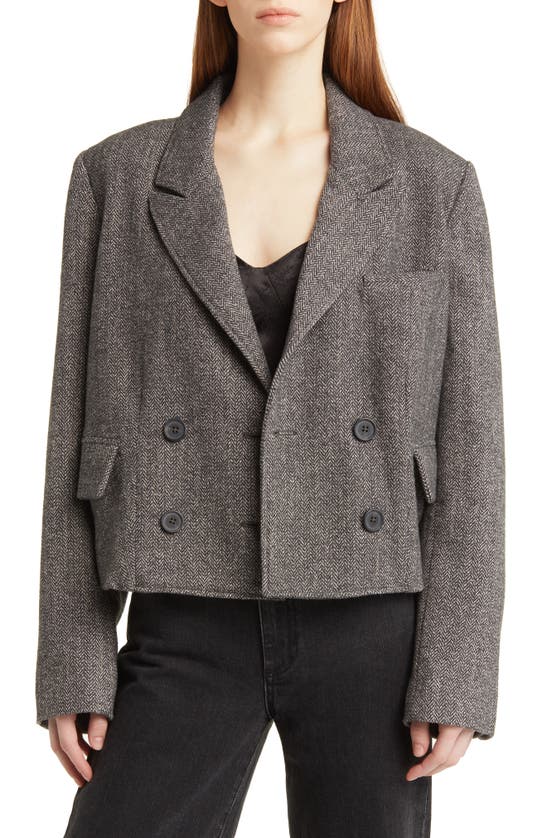 Free People Heritage Double Breasted Crop Blazer In Grey Combo
