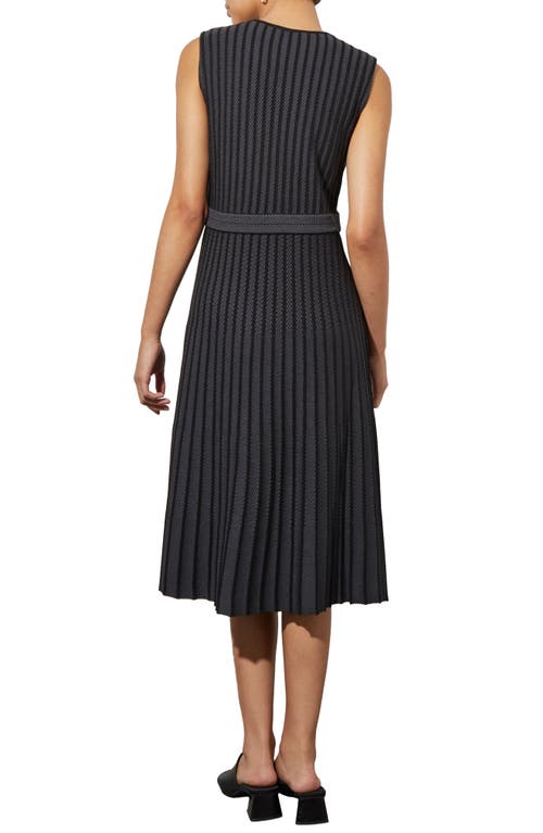 Shop Ming Wang Stripe Sleeveless Midi Sweater Dress In Blk/granite