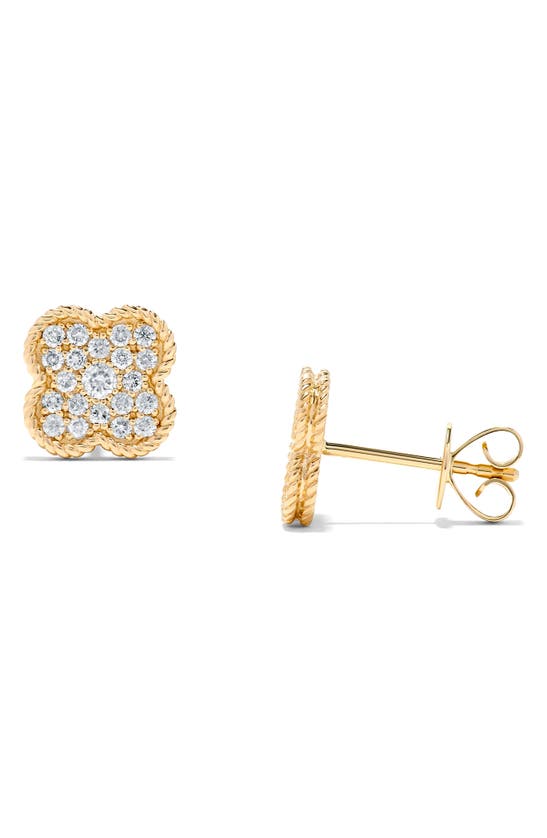 H.j. Namdar Rope Clover Diamond Stud Earrings In 14k Yellow Gold