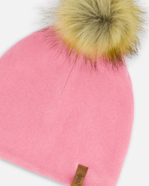 Shop Deux Par Deux Girl's Mid-season Jersey Detachable Pompom Hat Candy Pink In Azalea Pink