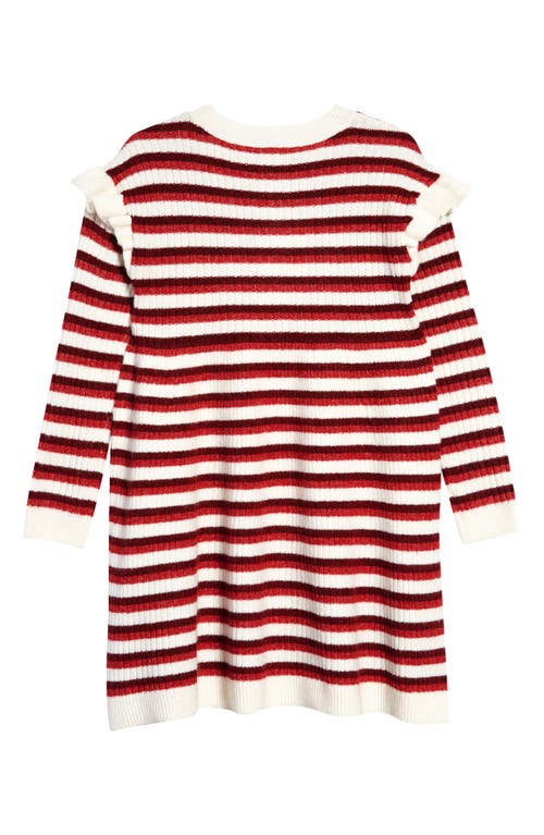 Nordstrom Matching Family Moments Stripe Ruffle Sweater Dress In Ivory Egret- Red Stripe