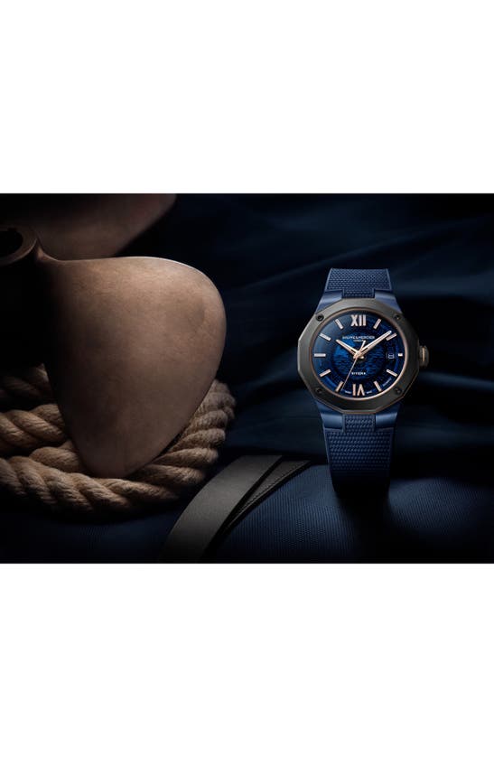 Shop Baume & Mercier Riviera 10769 Rubber Strap Watch, 42mm In Smoked Blue Sapphire