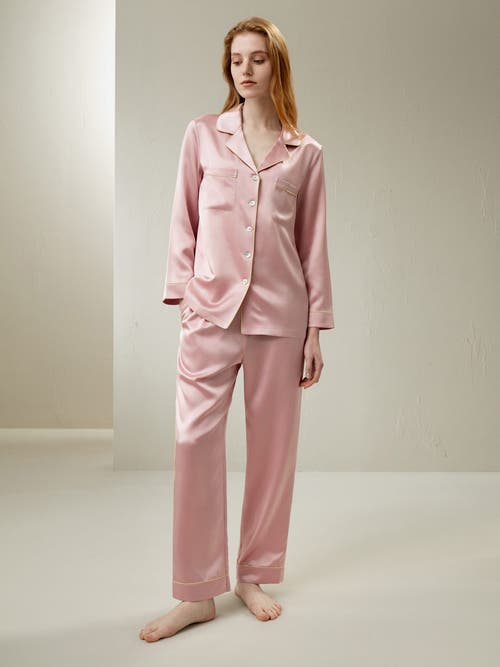 Lilysilk 22mm Gold Piping Silk Pajamas Set In Rosy Pink