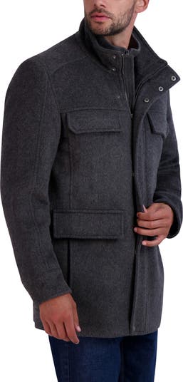 Cole Haan Wool Blend Collared Plush Car Coat, Mens, M, Black