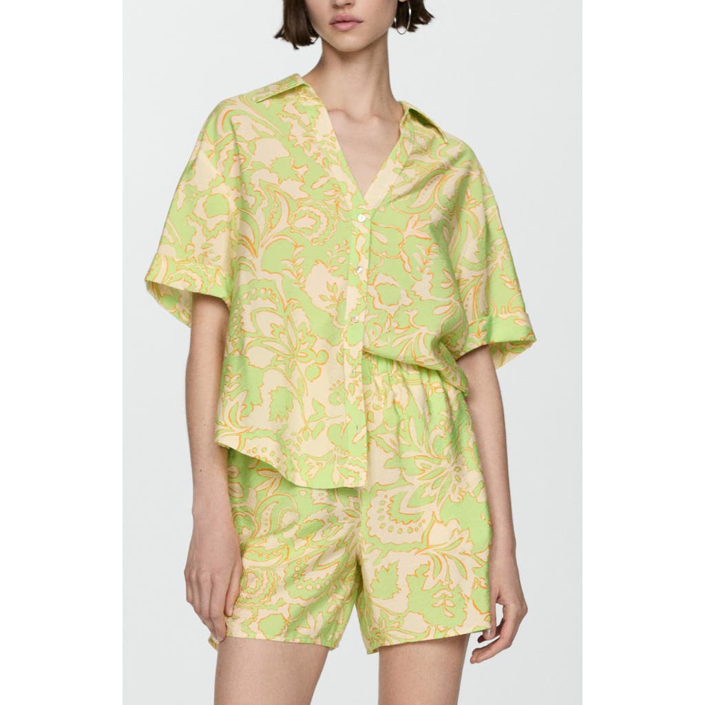 MANGO MANGO FLORAL SHORT SLEEVE BUTTON-UP SHIRT