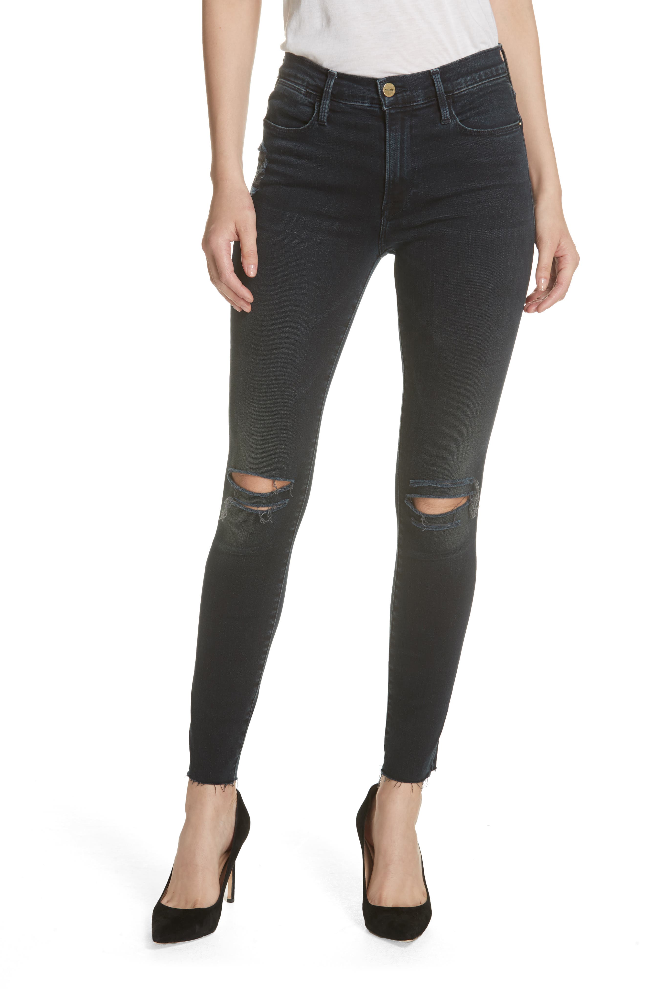 FRAME Le High Distressed Skinny Jeans 