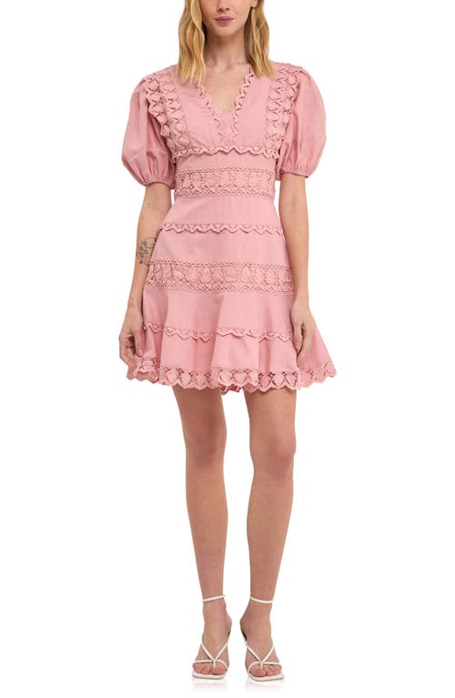 Plunge Neck Cotton & Linen Dress in Dusty Pink
