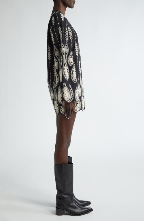 Shop Johanna Ortiz Vision Seeking Embroidered Long Sleeve Dress In Black/ecru