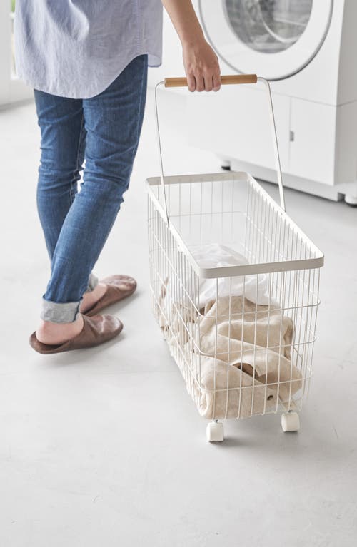 Yamazaki Rolling Laundry Basket In White