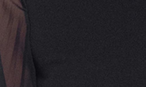 Shop Marina Pleated Sleeve Mixed Media Sheath Dress In Black