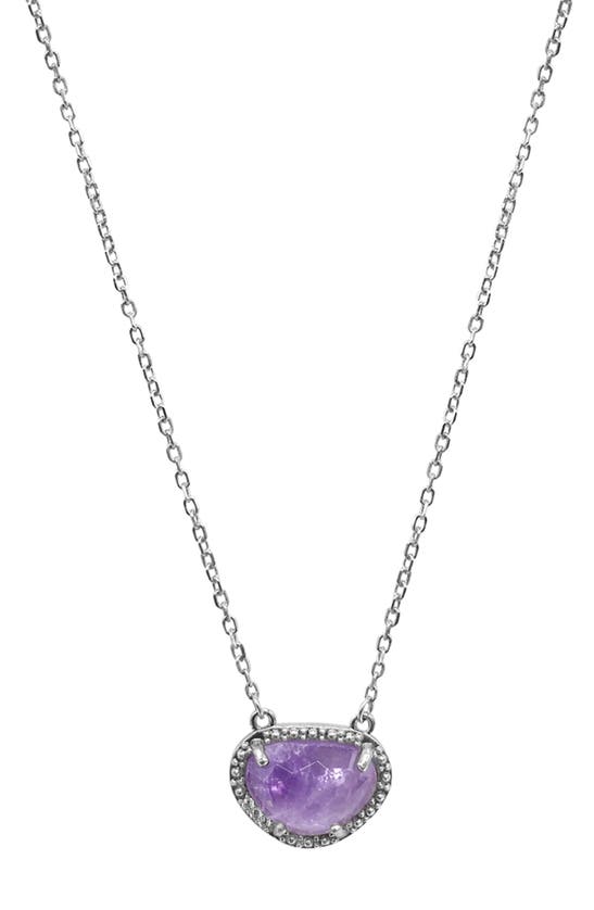 Adornia Fine 14k Gold Plated Sterling Silver Diamond & Birthstone Halo Pendant Necklace In Silver - Amethyst