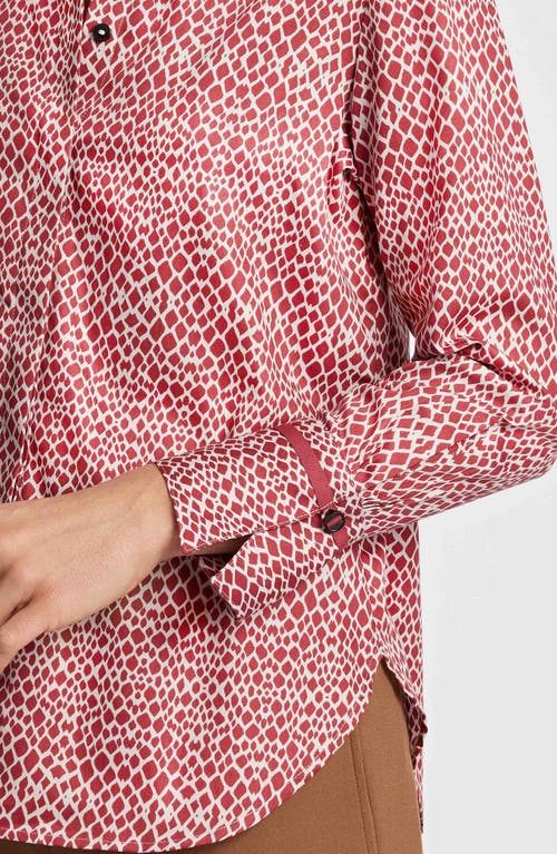 Shop Foxcroft Iris Abstract Print Cotton Sateen Button-up Shirt In Ruby Red