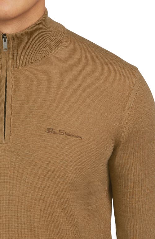 Shop Ben Sherman Regular Fit Half Zip Merino Wool Blend Sweater In Light Brown