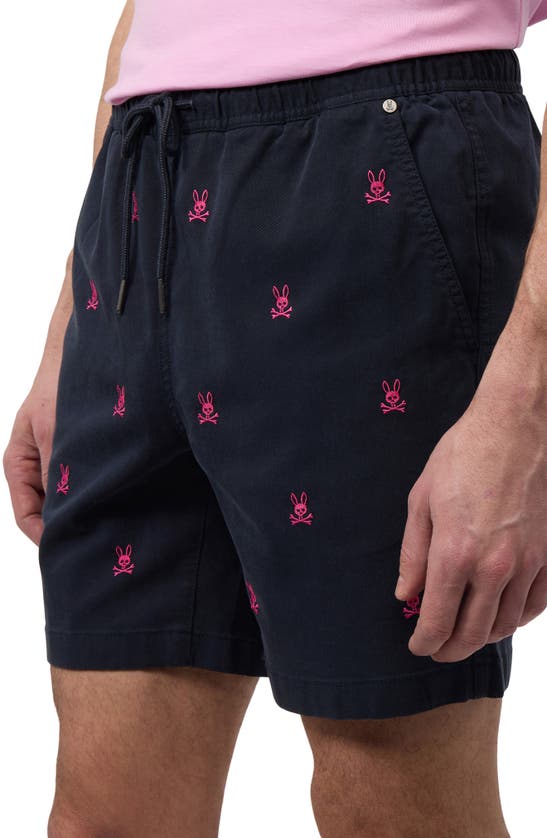 Shop Psycho Bunny Guilford Allover Embroidered Bunny Drawstring Shorts In Navy