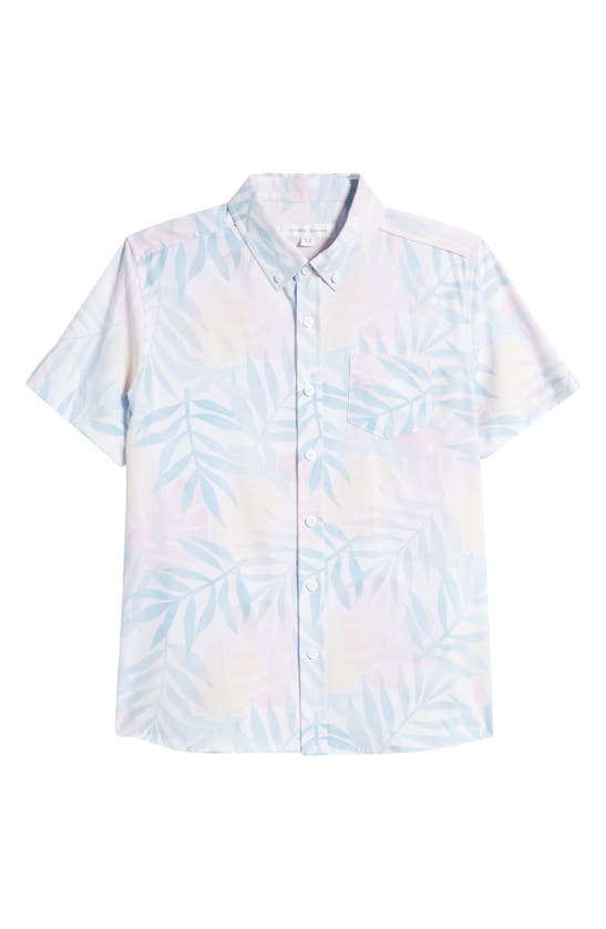 Shop Vintage Summer Kids' Short Sleeve Stretch Button-down Shirt In Blue Multi