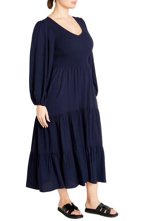 Shop City Chic Jayden Tiered Long Sleeve Dress In Navy