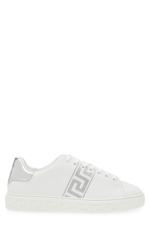 Versace Greca Embroidered Low-top Sneakers In White Silver