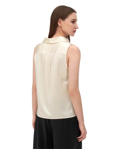 Shop Lilysilk V-neck Sleeveless Silk Violet Blouse In Lily White