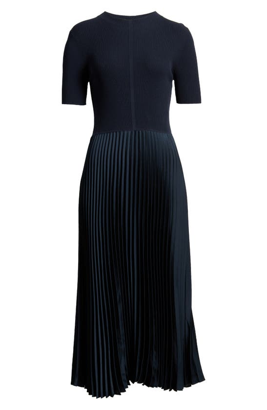 Shop Hugo Boss Boss Fadrid Rib & Pleated Midi A-line Dress In Sky Captain