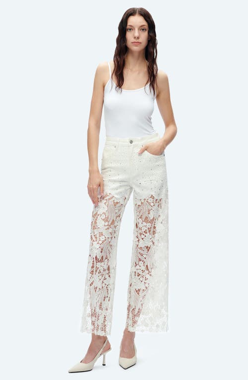 Shop Bayeas High Waist Crystal Embellished Lace Leg Jeans In White