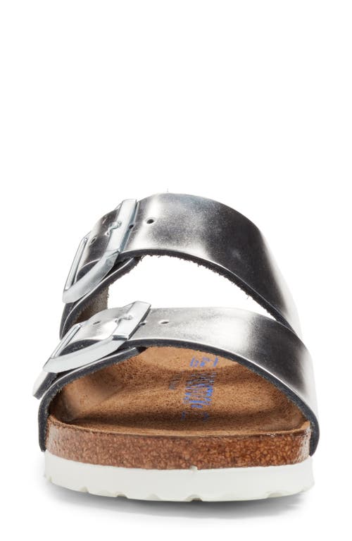 Shop Birkenstock Soft Slide Sandal In Metallic Silver Leather