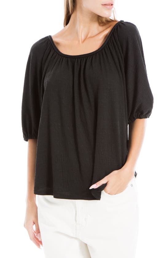 Max Studio Textured Knit Bubble Sleeve Knit Top In Black