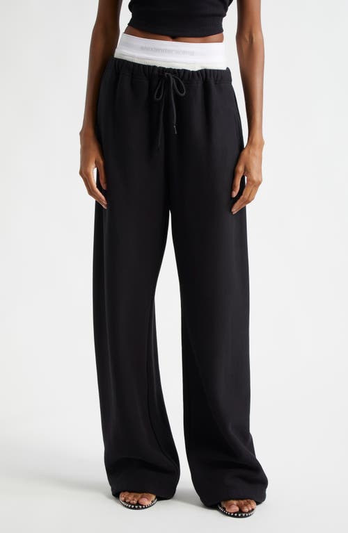 Shop Alexander Wang Logo Elastic Waist Wide Leg Cotton Sweatpants In Faded Black