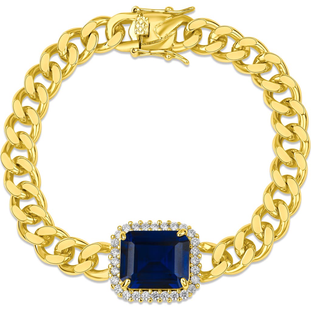 Shop Cz By Kenneth Jay Lane Cubic Zirconia Curb Chain Bracelet In Blue/gold
