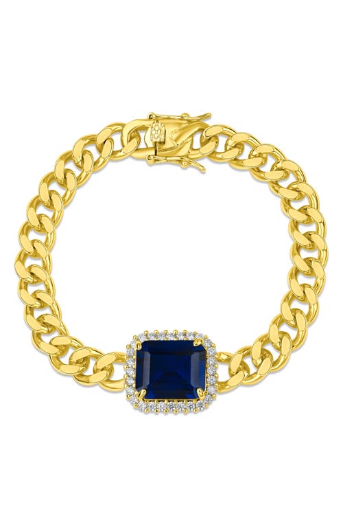 Shop Cz By Kenneth Jay Lane Cubic Zirconia Curb Chain Bracelet In Blue/gold