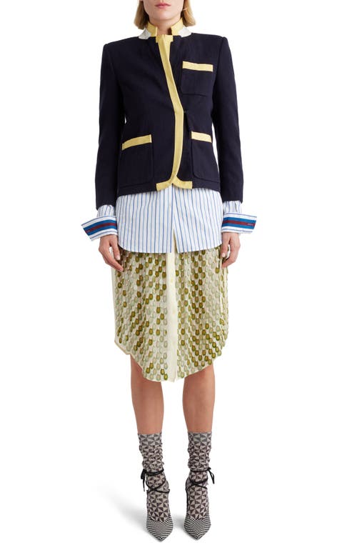 Dries Van Noten Contrast Trim Wool Blend Jacket Navy at Nordstrom, Us