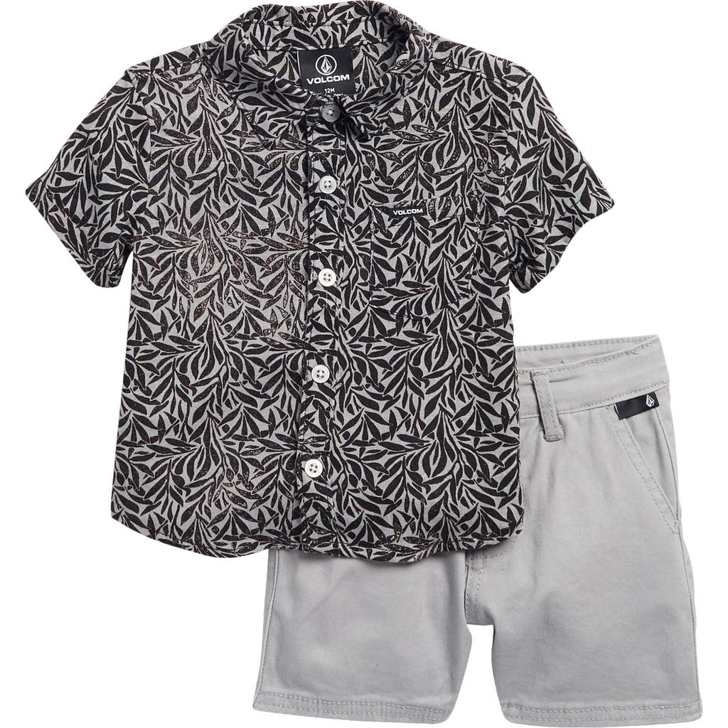 Volcom Kids'  Stripe Short Sleeve Button-up Shirt & Shorts Set In Black
