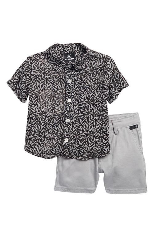 Shop Volcom Stripe Short Sleeve Button-up Shirt & Shorts Set In Gray