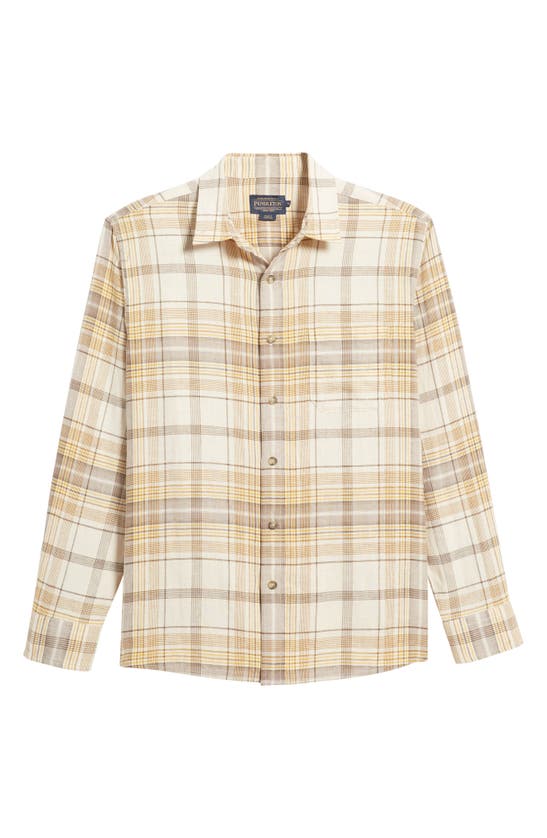 Shop Pendleton Dawson Plaid Linen Blend Button-up Shirt In Tan/ Coffee/ Gold Plaid