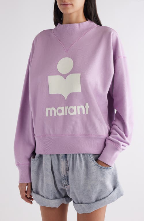 Shop Isabel Marant Étoile Moby Mock Neck Cotton Blend Logo Graphic Sweatshirt In Lilac/ecru