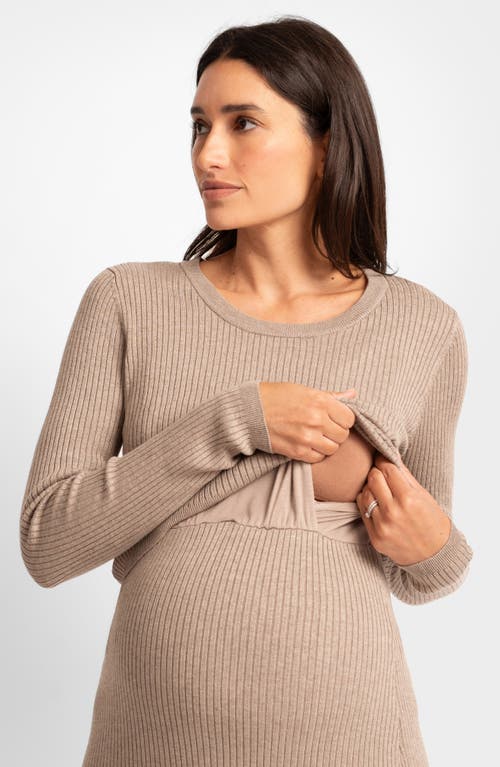 Shop Seraphine Layered Rib Long Sleeve Maternity/nursing Sweater Dress In Open White