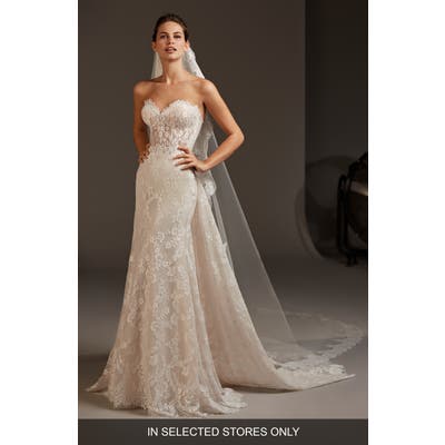 Pronovias Desdemona Strapless Lace Trumpet Wedding Dress, Size IN STORE ONLY - Ivory