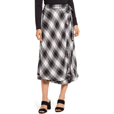 Caslon Plaid Wrap Skirt, Black