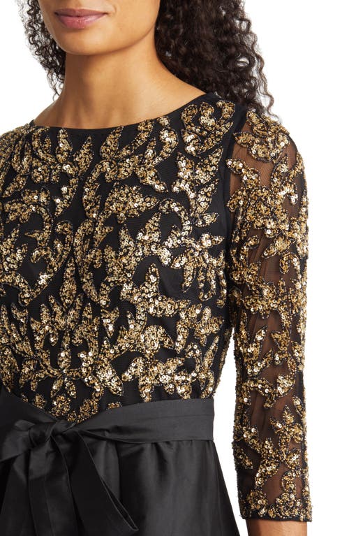 Pisarro Nights Sequin Bodice Gown In Black/gold
